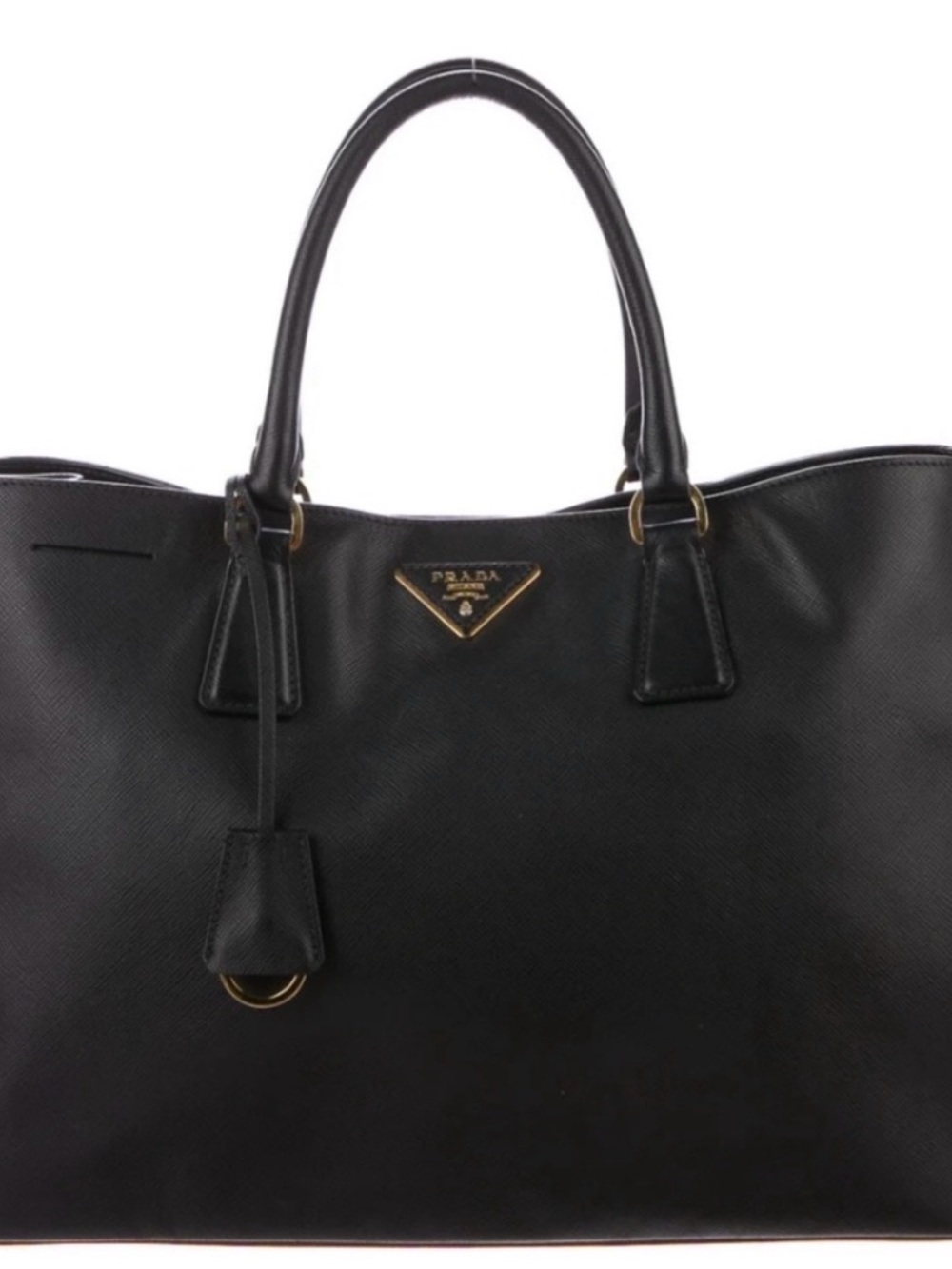 Prada Black Leather Structured Tote with Gold Logo